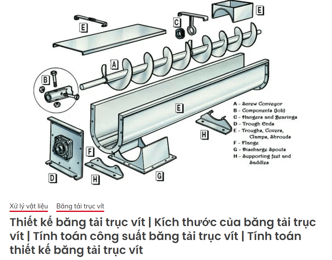 Tài liệu tính toán công suất băng tải trục vít