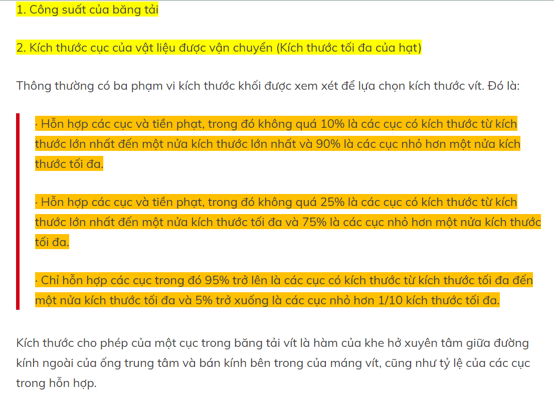 Tài liệu tính toán công suất băng tải trục vít