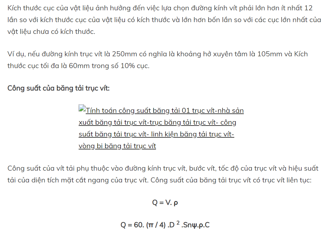 Tài liệu tính toán công suất băng tải trục vít