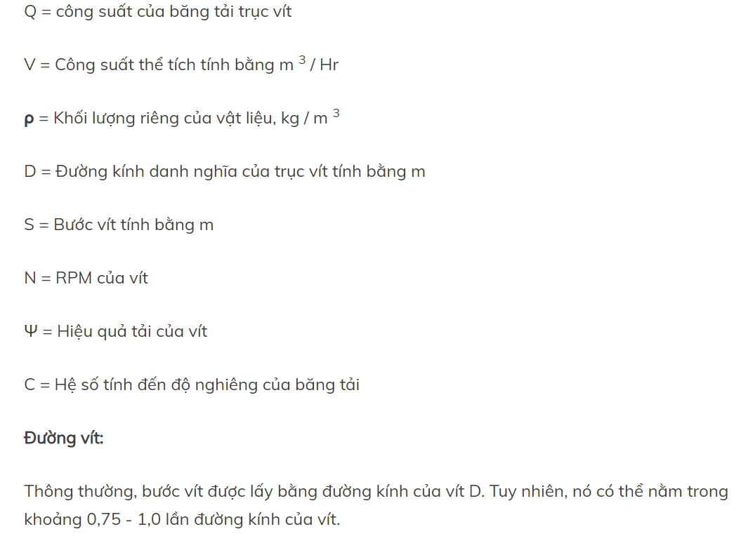 Tài liệu tính toán công suất băng tải trục vít