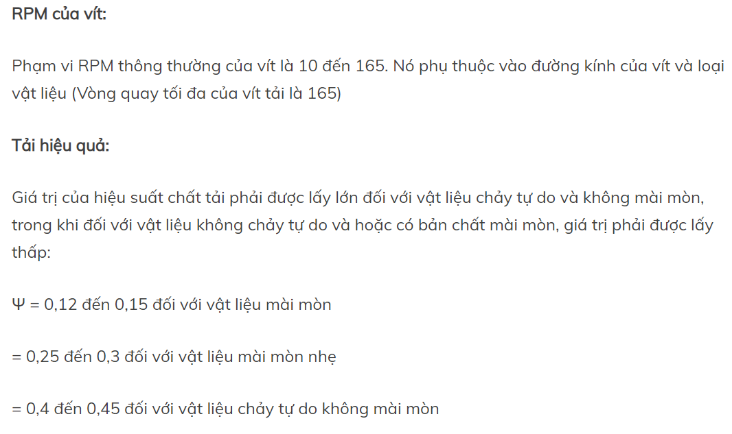 Tài liệu tính toán công suất băng tải trục vít