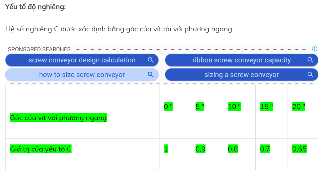 Tài liệu tính toán công suất băng tải trục vít