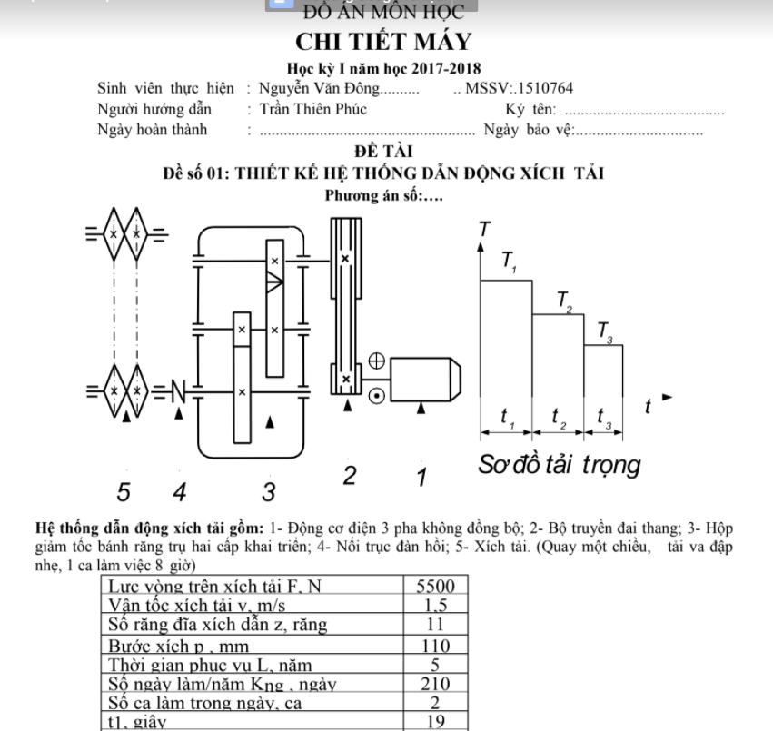 Tài liệu thiết kế hệ thống dẫn động xích tải