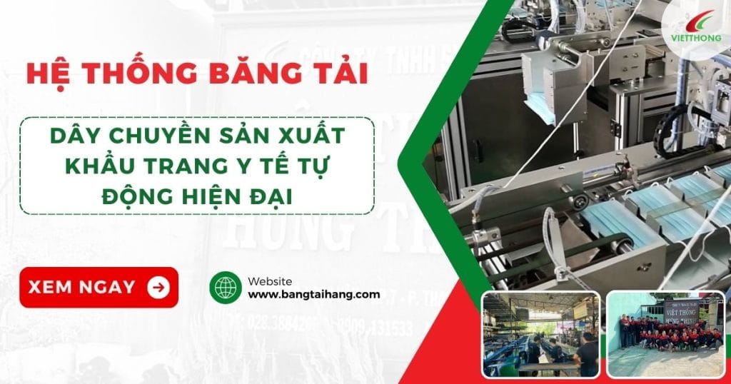 băng tải trong nhà máy sản xuất khẩu trang y tế