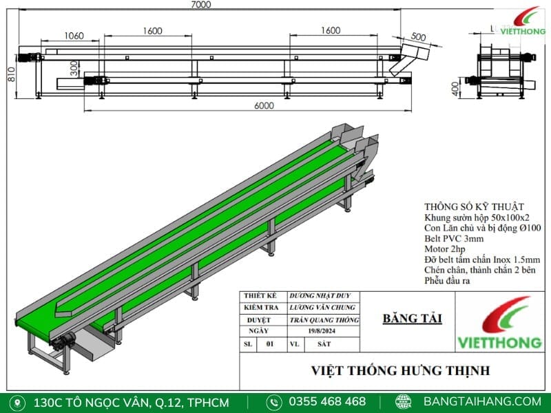 Thiết kế băng tải 2 tầng phân loại thanh long