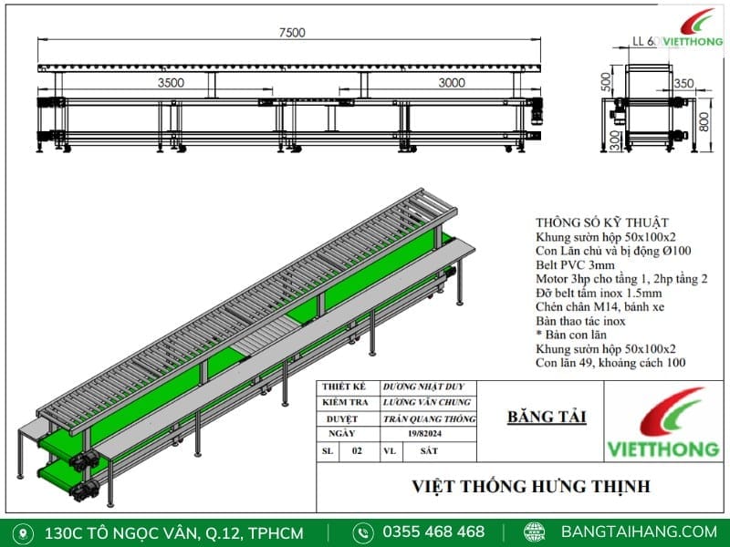 Thiết kế băng tải 3 tầng có bàn con lăn